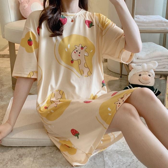 Váy ngủ cộc tay thun sữa họa tiết dễ thương [VN03