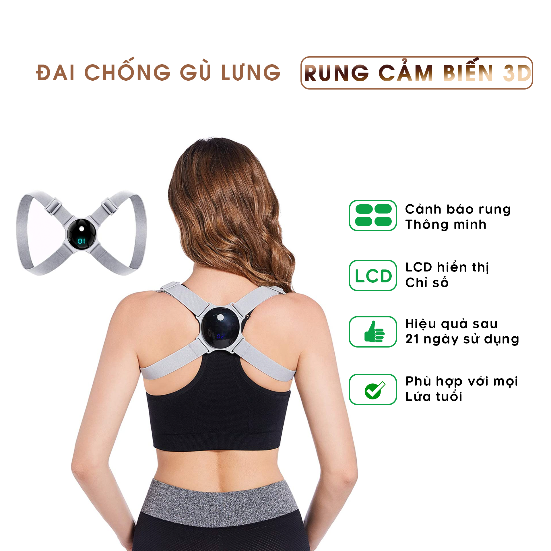 Đai Chống Gù Lưng Có Rung Cảm Biến Ba Chiều Nhắc Nhở Sửa Tư Thế Thông Minh - Nẹp Lưng Chống Gù Cho Trẻ Em và người lớn