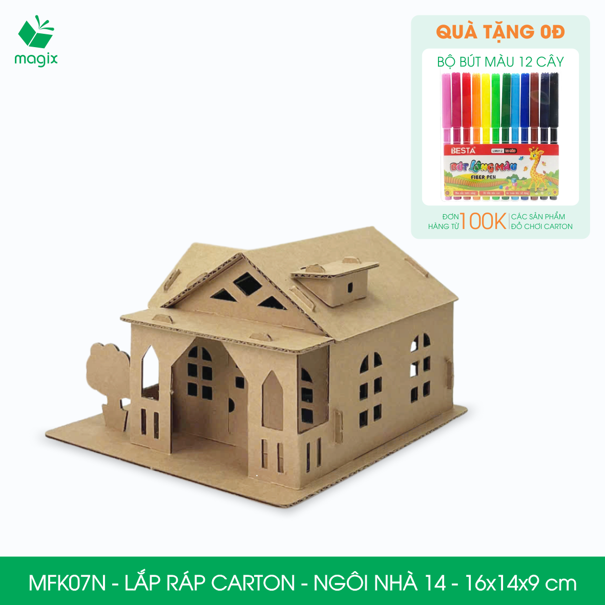 MFK07N -16x14x9 cm - Mô hình ngôi nhà lắp ráp từ bìa carton cao cấp, nhà giấy carton mini sáng tạo