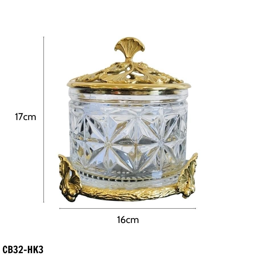 Hũ kẹo pha lê đế mạ vàng – CB32-HK3