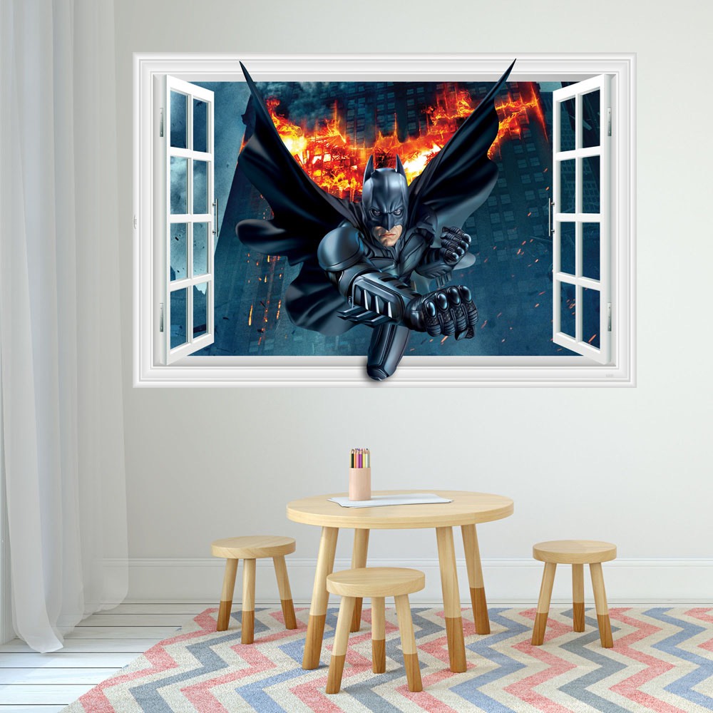 Decal trang trí tường - Người dơi bay vào cửa sổ