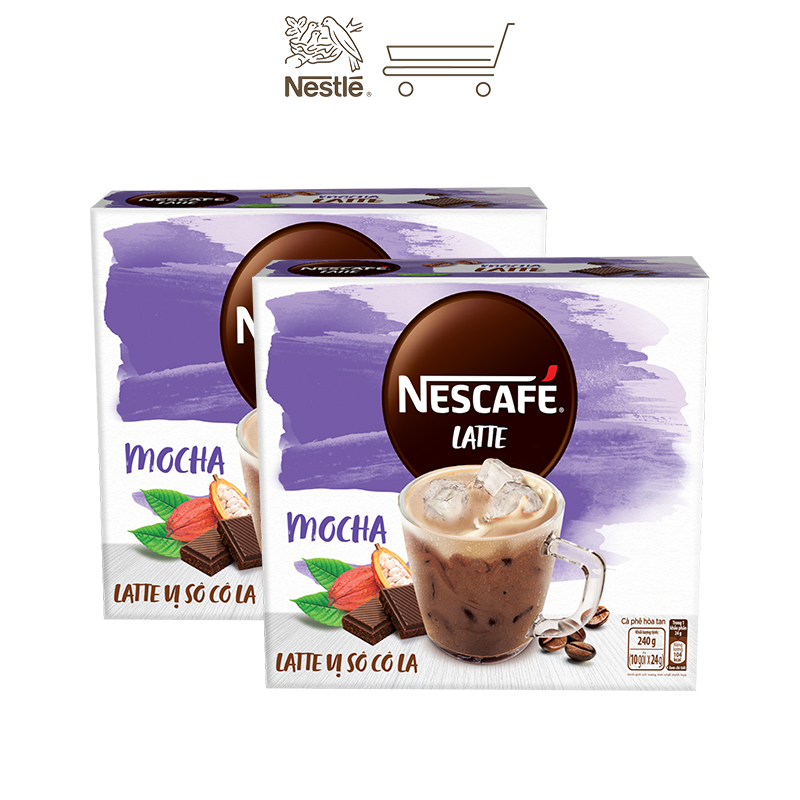 Combo 2 hộp cà phê hòa tan Nescafé Latte vị sô cô la (Hộp 10 gói x 24g)