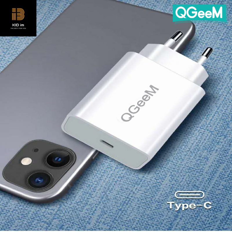 Adapter Sạc 1 Cổng USB Type-C 20W QGeeM cho iPhone 12/12 Pro Max/12 Mini, 11 Pro Max/SE/XS/XR/8, iPad Pro, Pixel 3/4/5, Galaxy S10+/S10/S9, LG-White-Hàng chính hãng