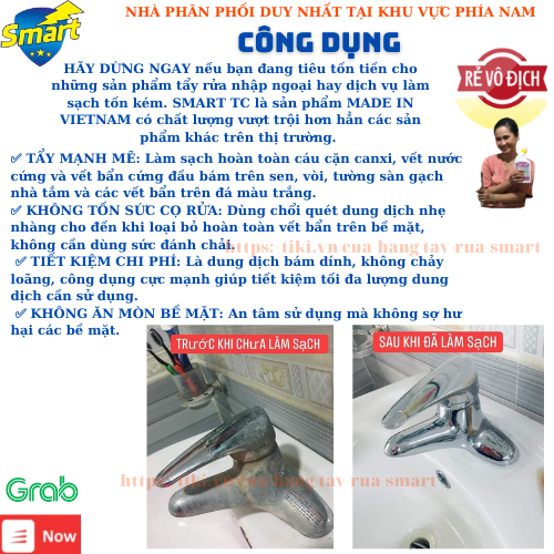 Tẩy rửa thông minh SMART-TC (300ml) : Tẩy cặn canxi Sen Vòi,Vết Mờ Đục Và Vết Bẩn Cứng Đầu Bám Trên Sen, Vòi Inox, Bồn Rửa Bát Inox - Chai cải tiến mới, tiện lợi cho người sử dụng