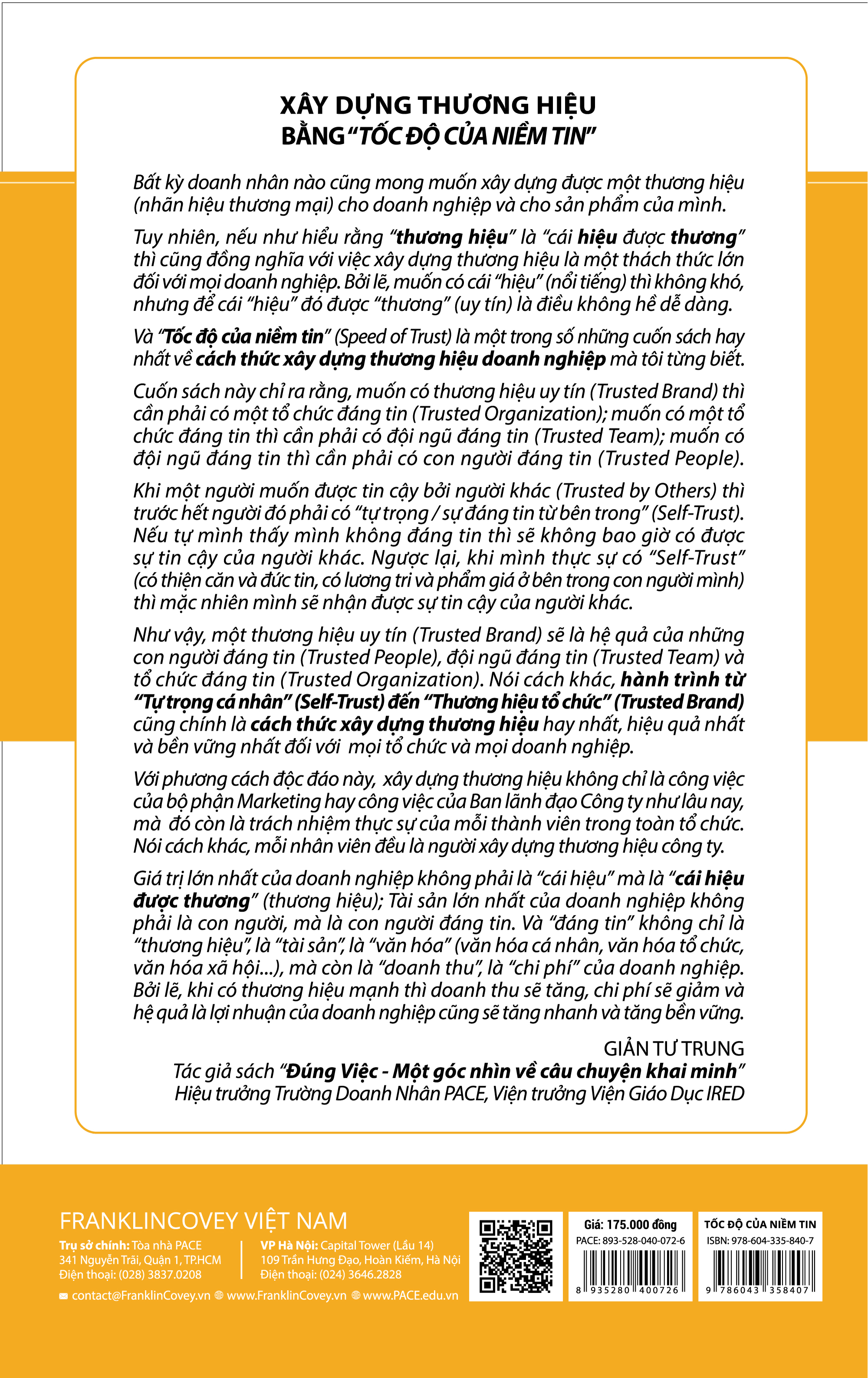 TỐC ĐỘ CỦA NIỀM TIN (The Speed of Trust) - Stephen M. R. Covey, Rebecca R. Merrill - Trần Thị Ngân Tuyến dịch - tái bản - (bìa cứng)