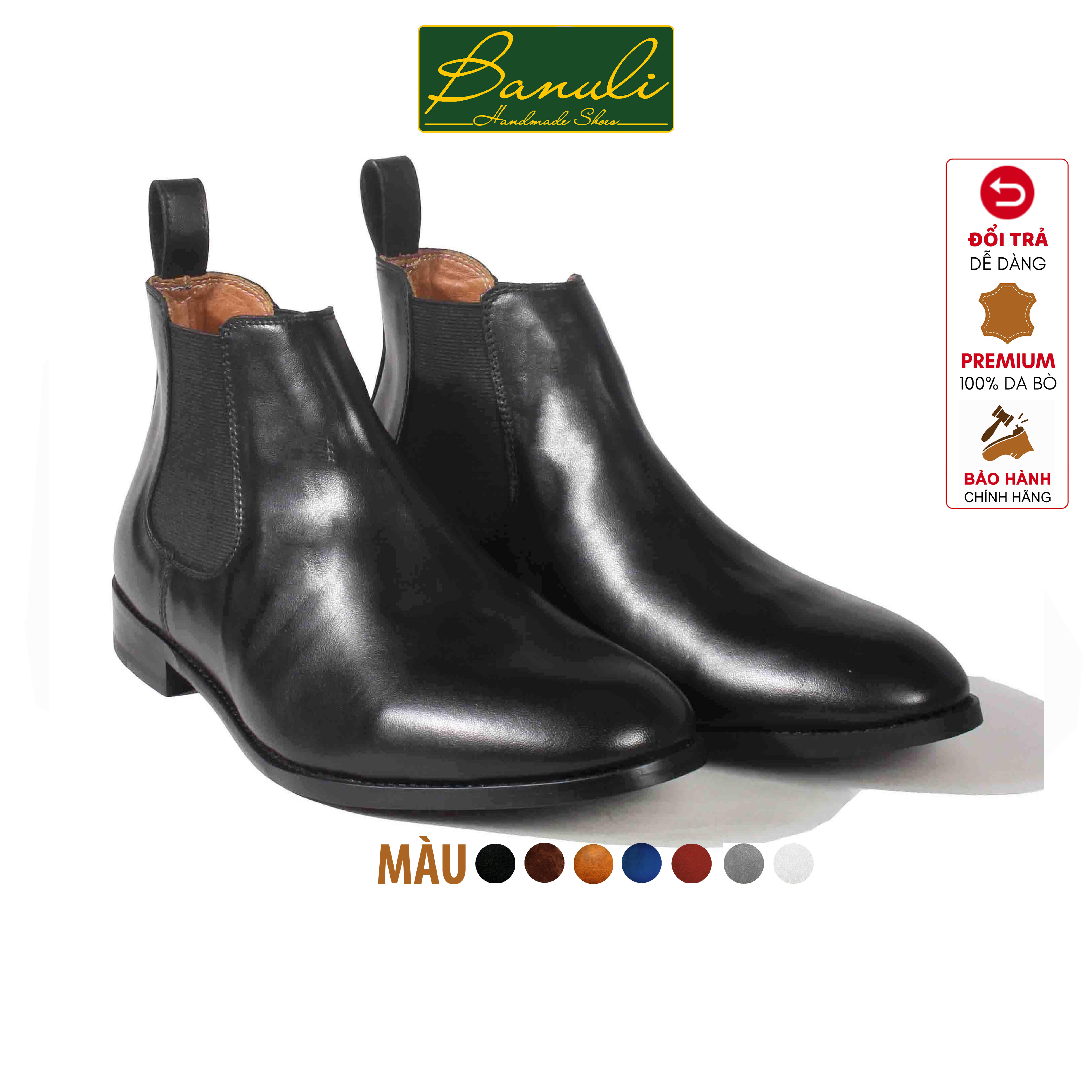 Giày Bốt Nam Banuli Da Bê Italian Chelsea Boots  H1CS1 (Da Veg Itali Mềm Dẻo, Đế Siêu nhẹ, Bảo Hành Trọn Đời)