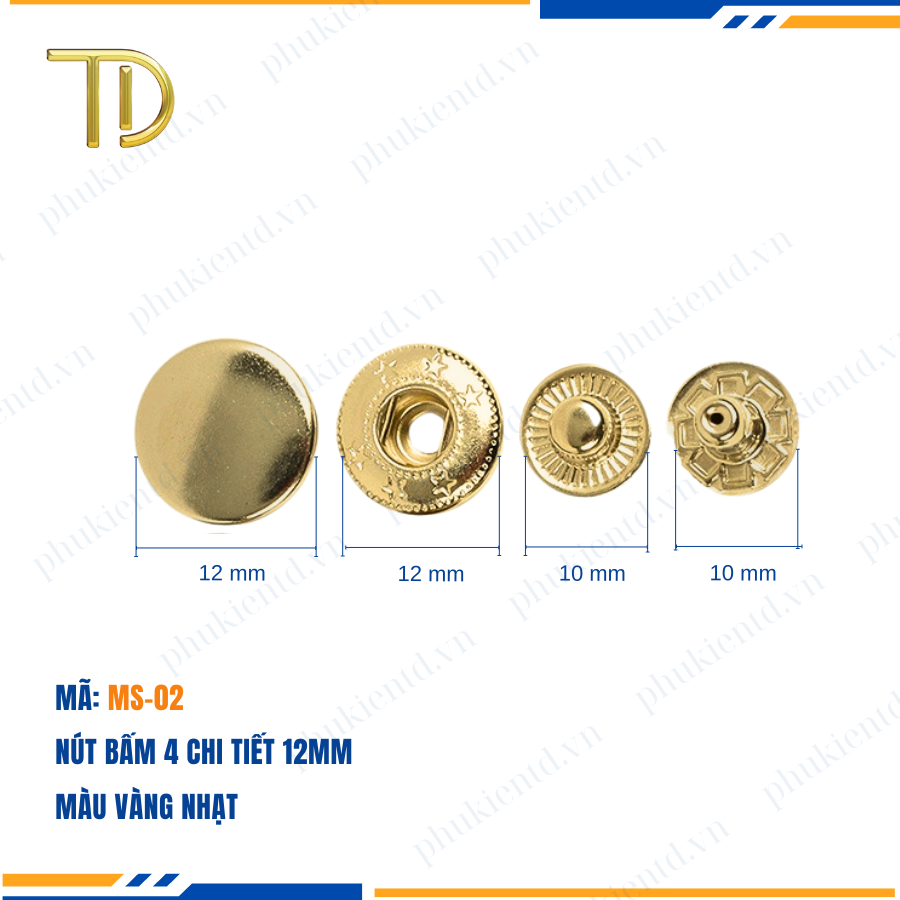 Nút bấm 4 chi tiết, nút bấm túi xách, cúc bấm túi xách 12mm Mạ điện độ bền 5-8 năm