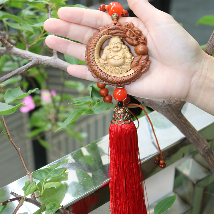 Dây treo xe ô tô Phật Thích Ca - Gỗ Hoàng Dương - Cầu bình an, may mắn - Thượng lộ bình an