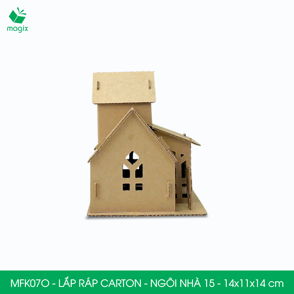 MFK07O -14x11x14 cm - Mô hình ngôi nhà lắp ráp từ bìa carton cao cấp, nhà giấy carton mini sáng tạo