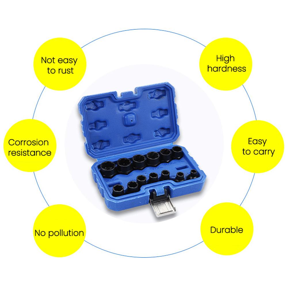 13pcs Damaged Bolt Nut Screw Remover Tool Kit Damaged Bolt Removal Set Damaged Bolt Nut Screw Removal Socket