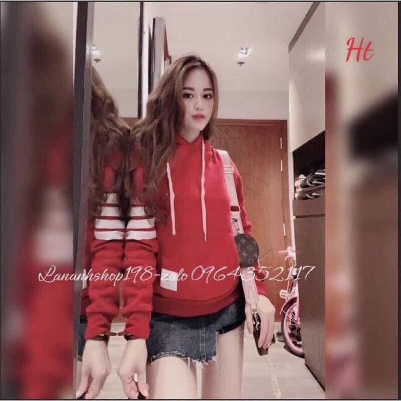 Áo hoodie Cotton đỏ 4 sọc mác túi H2A