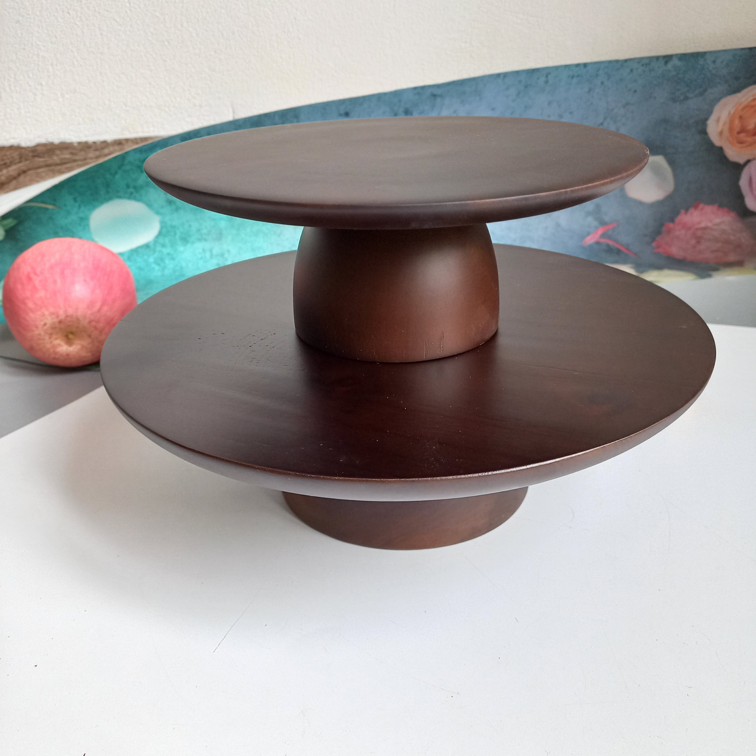 Đĩa Cao Gỗ Keo Màu Óc Chó Đựng Bánh Gato, Bánh Ngọt, Hoa Quả, Cake Stand, Mâm Bồng