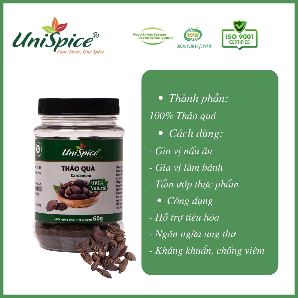 Thảo quả UniSpice lọ 60gr- Gia vị tự nhiên/ gia vị nấu phở bò