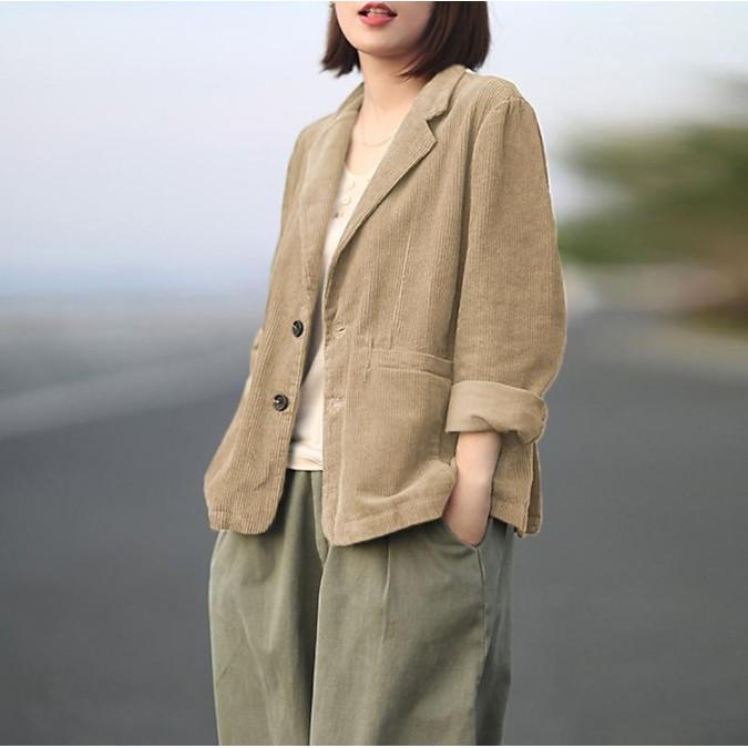 Áo vest nữ nhung tăm bổ cơi hai túi bên thời trang Hàn Quốc