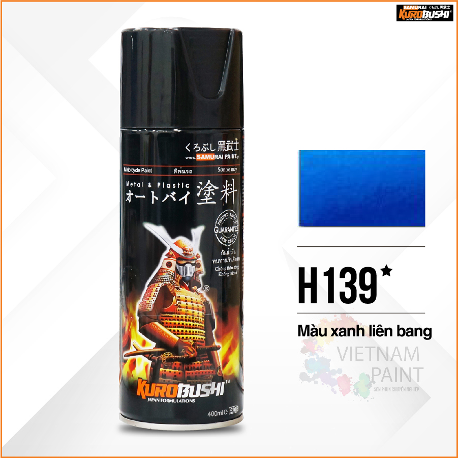 COMBO Sơn Samurai MÀU XANH DƯƠNG CANDY H139 gồm 5 chai đủ quy trình (Lót - Nền 124- Màu 1701- Màu H139 - Bóng )