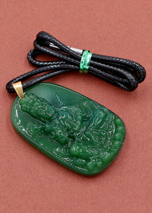 Dây chuyền mặt Quan Âm Bồ Tát - thạch anh xanh 5.7cm DEQAXL2