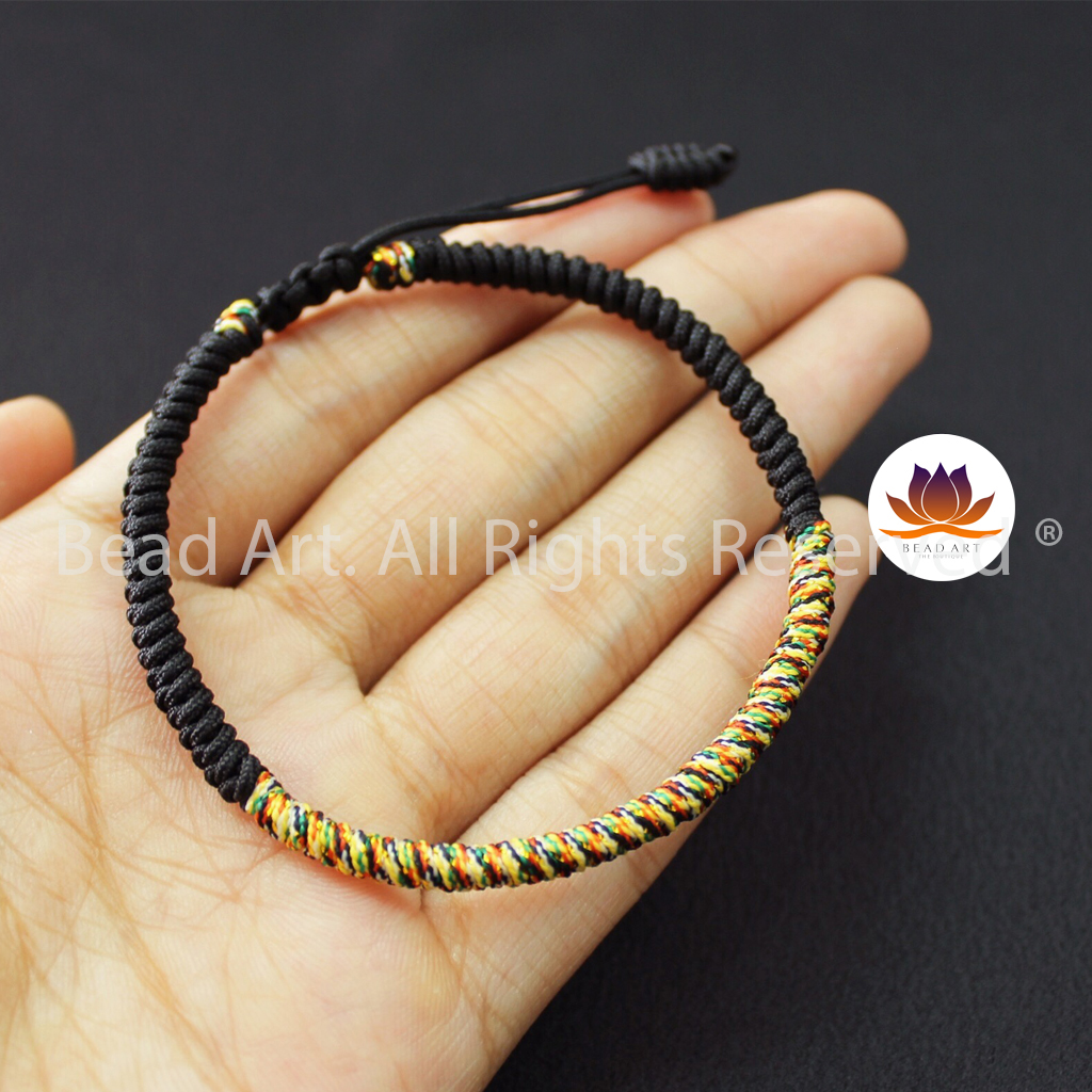 Vòng Tay Dây Ngũ Sắc Thắt Chỉ Màu Tibet Handmade Đen, Mệnh Thuỷ, Mộc, Vòng Tay Phong Thuỷ, Chuỗi Hạt - Bead Art