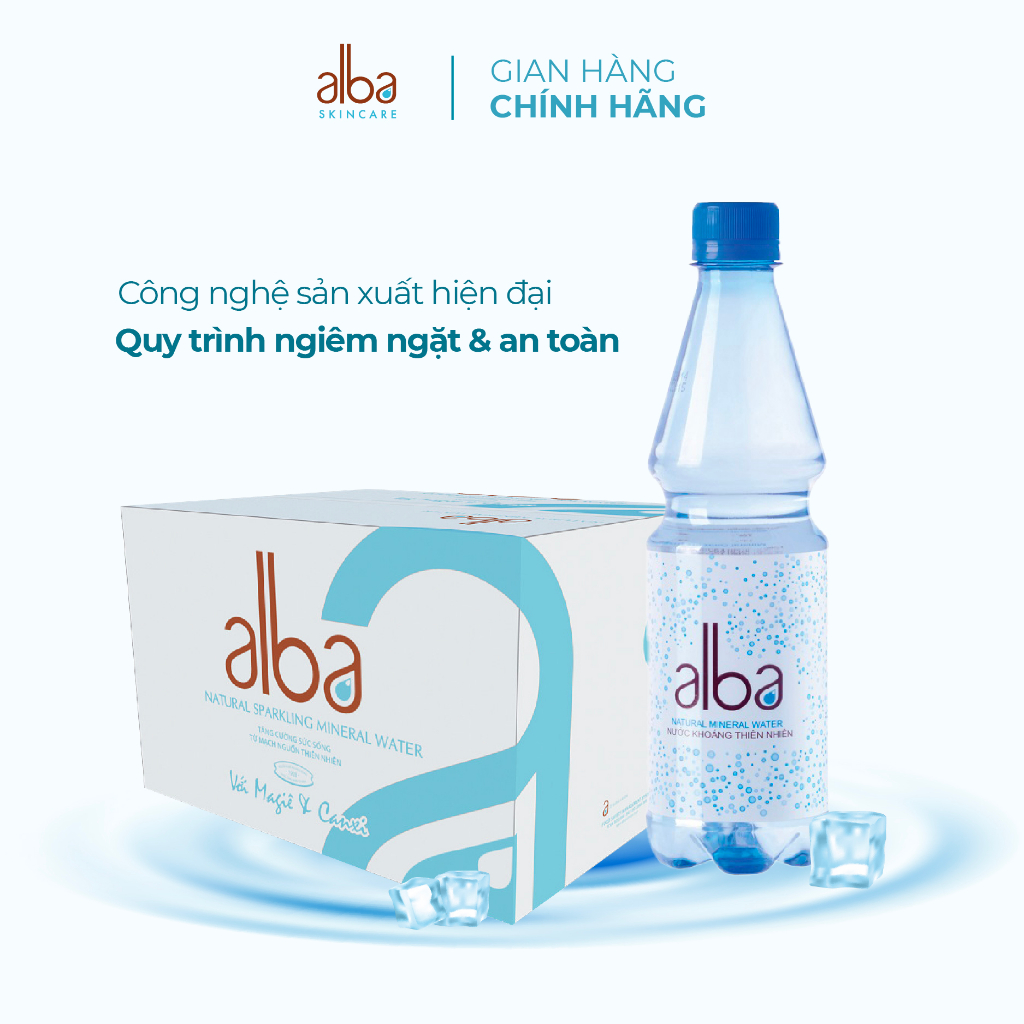 Thùng 24 chai nước khoáng thiên nhiên không ga Alba giàu Canxi Magie chắc khỏe xương điều hòa tim mạch 500ml