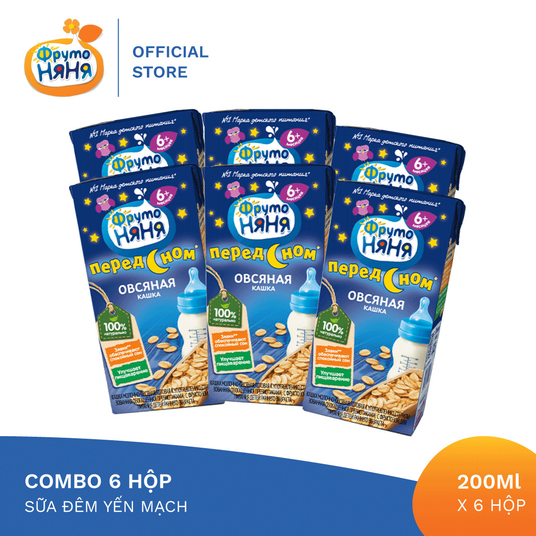 Combo 6 Hộp Sữa đêm yến mạch Fruto Nyanya 200ml