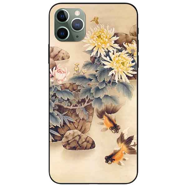 Ốp lưng in cho Iphone 11 Pro Max Mẫu Hoa Và Cá Cam