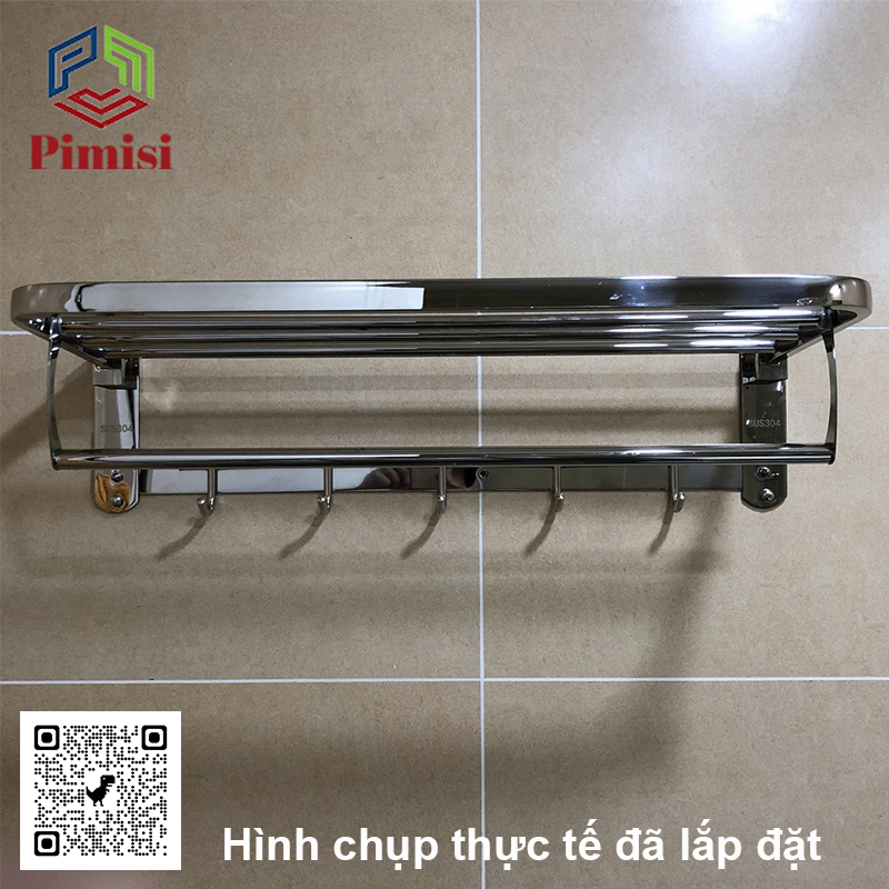 Giá Treo Khăn Tắm Inox 304 Pimisi Có Móc Áo Quần, Với Vắt Khăn Giàn Gấp Gọn Đa Năng Và Thanh Đơn Treo Khăn Mặt Kèm Đinh Ốc Vít Nở Gắn Tường Bằng Khoan Trong Nhà Vệ Sinh | Hàng Chính Hãng