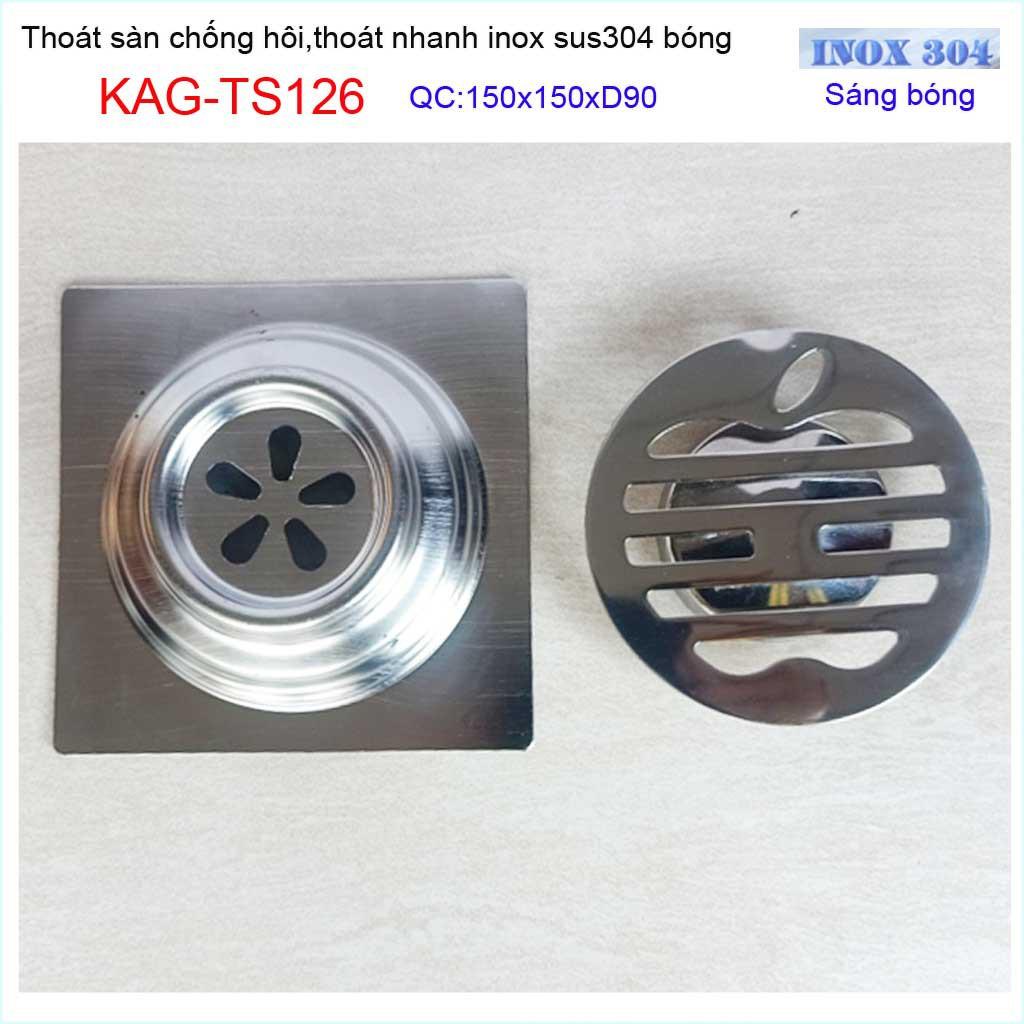 Thoát sàn quả Táo KAG-TS126 (D90), phễu thoát sàn vuông 15x15cm D90, phễu thu nước SUS304 thoát nhanh chống hôi tốt