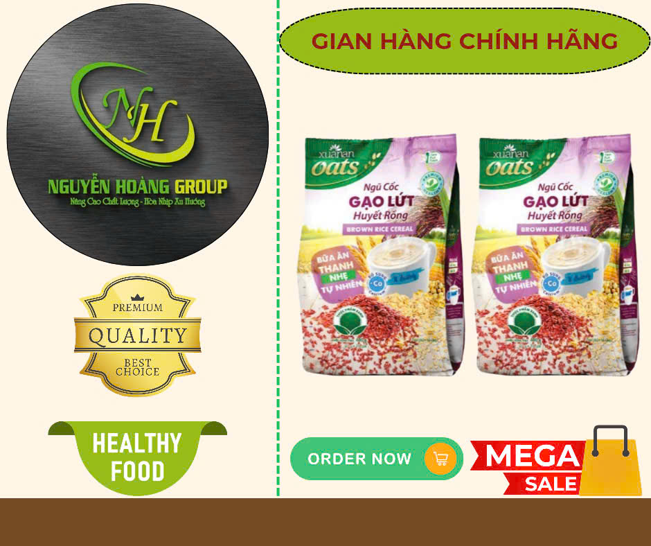 COMBO10: Gói Ngũ Cốc Gạo Lứt Huyết Rồng ít đường 400g( Tặng 1 Gói Yến Mạch)