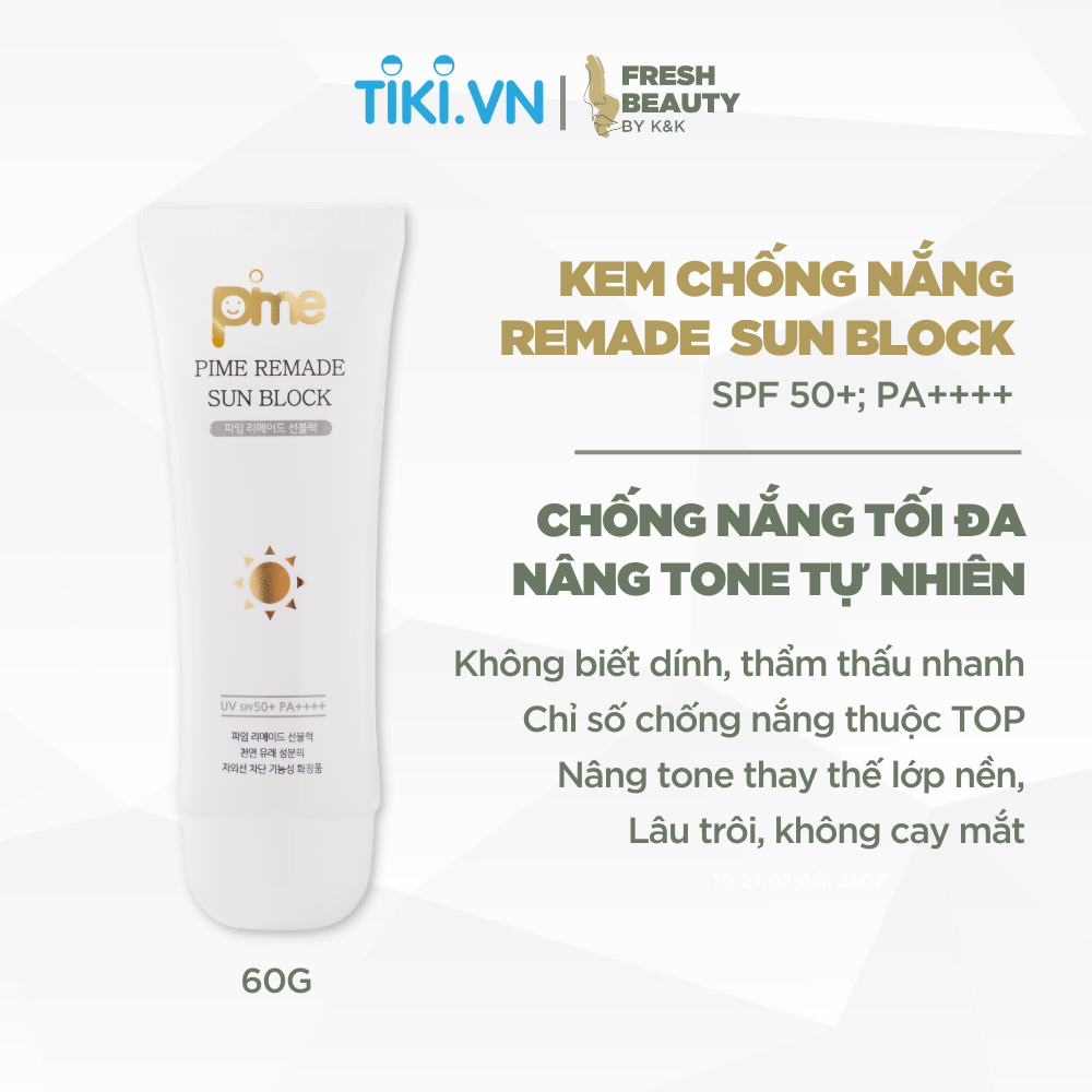 Kem chống nắng Pime Remade Sunblock nâng tone không bết rít, giảm thâm sạm 60g