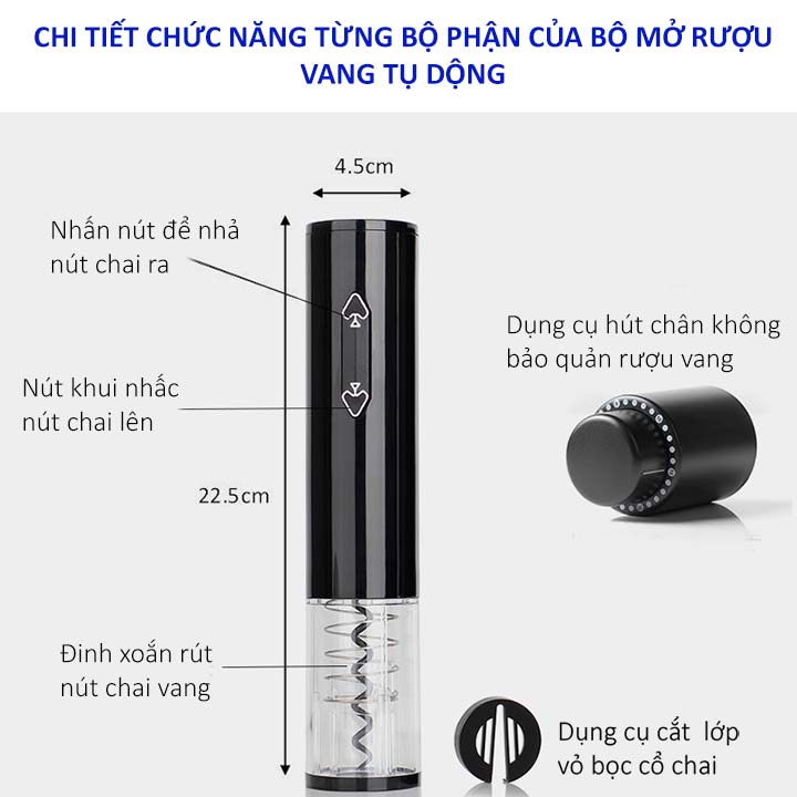 Bộ Dụng Cụ Mở Rượu Và Rót Rượu Vang Tự Động 4 Trong 1 Chuyên Nghiệp