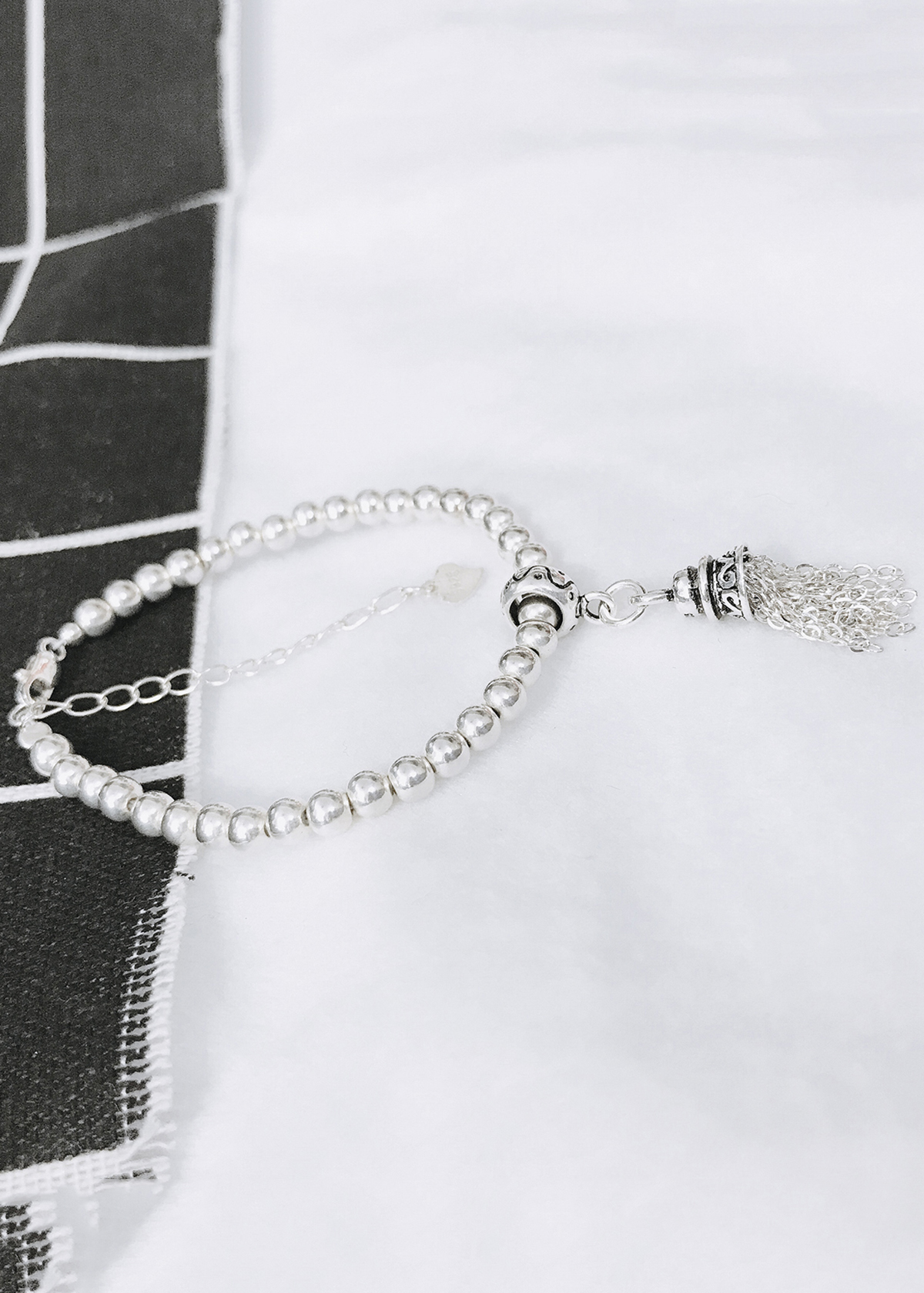 Lắc bi bạc 3mm charm chuông tua bạc -  Ngọc Quý Gemstones