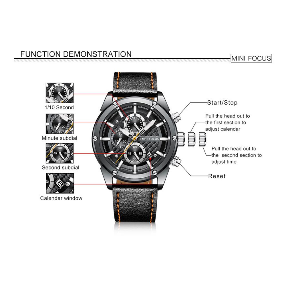 Đồng hồ đeo tay MINI FOCUS MF0161G Quartz dành cho nam thể thao đơn giản Ba mặt số phụ Lịch hiển thị phút thứ hai - Màu nâu