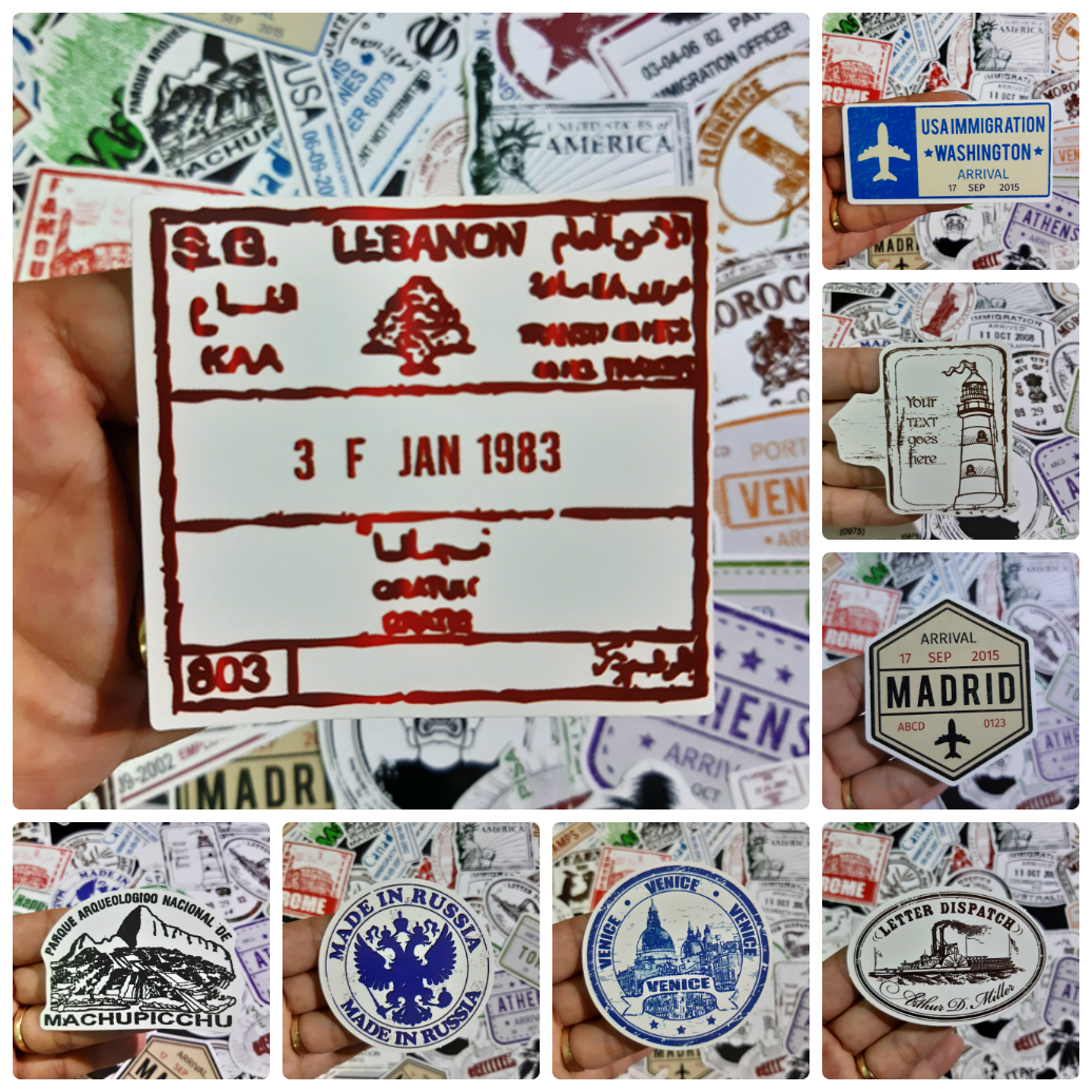 Bộ Sticker dán cao cấp chủ đề ĐÓNG DẤU PASSPORT - Dùng dán Xe, dán mũ bảo hiểm, dán Laptop