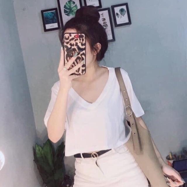 Áo thun croptop cổ V (cổ tim)- hàng đẹp,hình cuối chụp thật