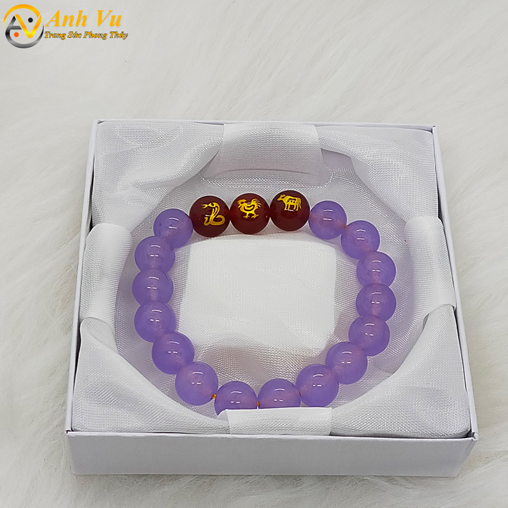 Vòng tay tỵ dậu sửu đá mã não tím tự nhiên - Vòng tay phong thủy cho nữ mệnh hỏa - May mắn tài lộc