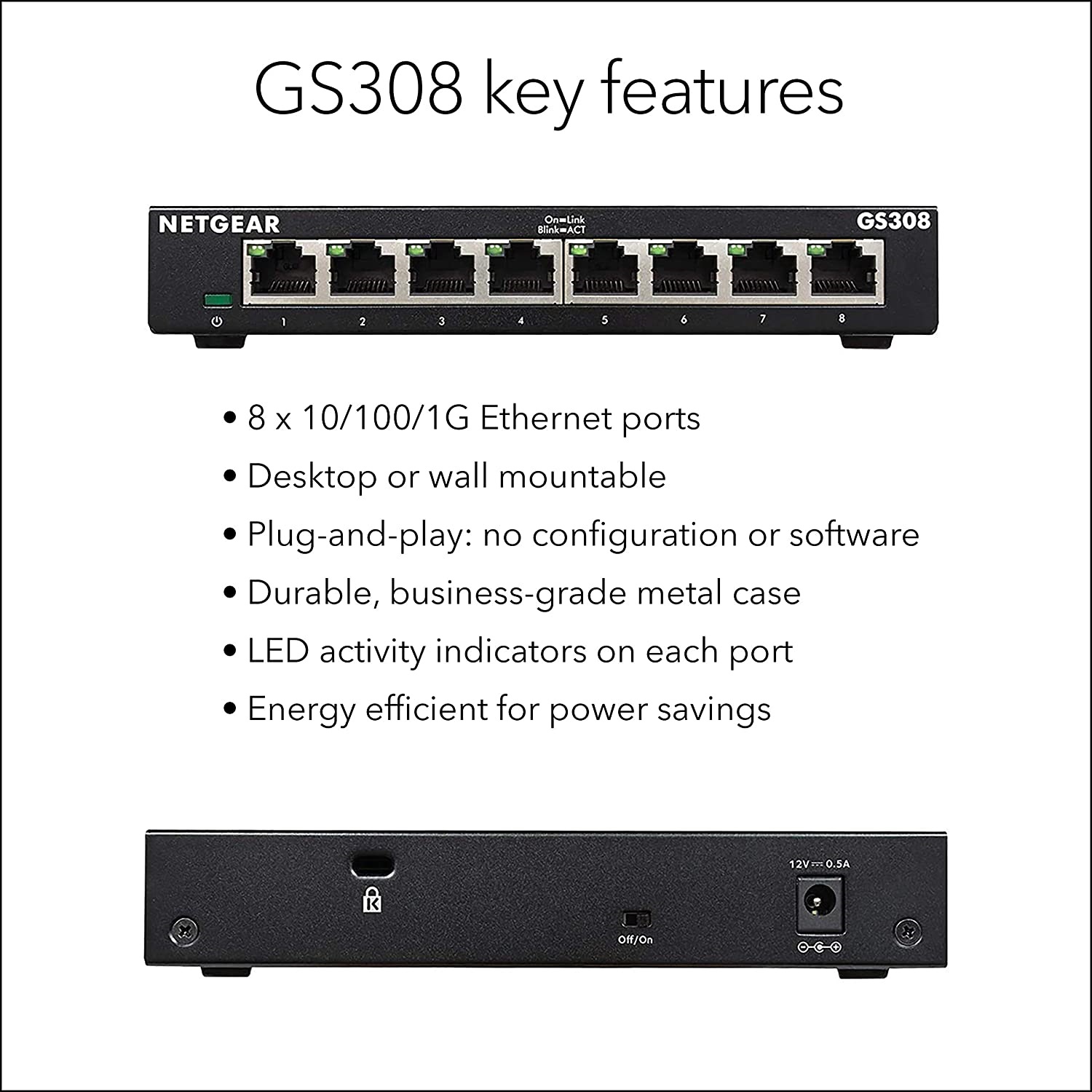 Bộ Chia Mạng Để Bàn 8 Cổng 10/100/1000M Gigabit Ethernet Unmanaged Switch Netgear GS308 - Hàng Chính Hãng