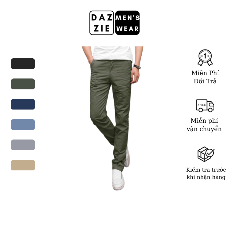 Quần Kaki Nam Dài DazzieMenwears  chất Cotton Khaki Cao Cấp, Mềm mịn phối đồ thời trang trẻ trung