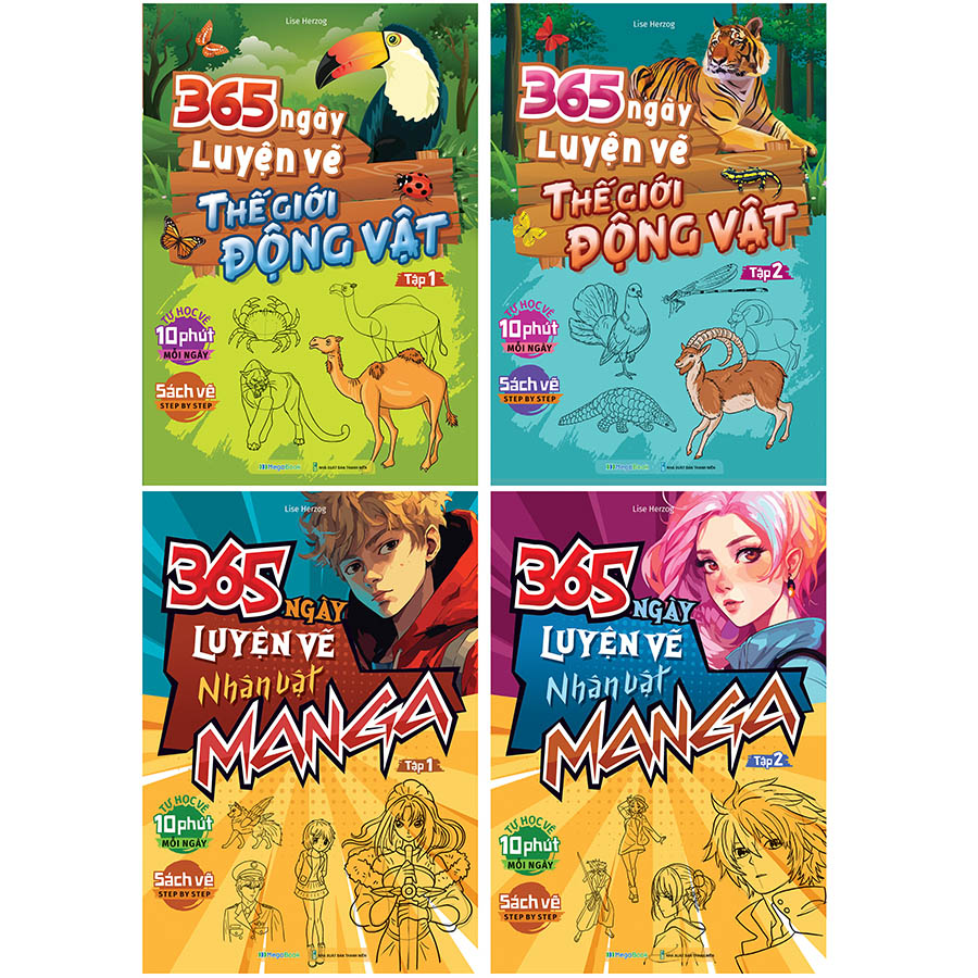 Combo 365 ngày luyện vẽ Thế giới động vật và Nhân vật Manga