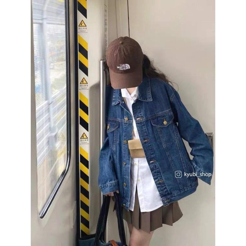 Áo khoác jeans unisex form rộng ulzzang Xanh đậm kèm túi trong - Áo khoác nữ jean denim KYUBI Jacket AKJ21