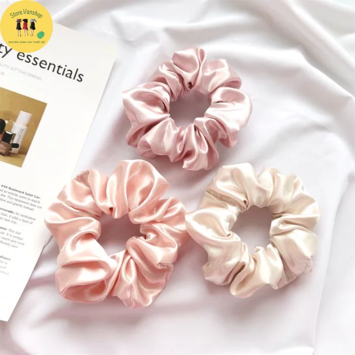 Set 10 cột tóc vải scrunchies dây buộc tóc vải trơn bóng loại đẹp hot trend - Phụ kiện thời trang nữ CT0008