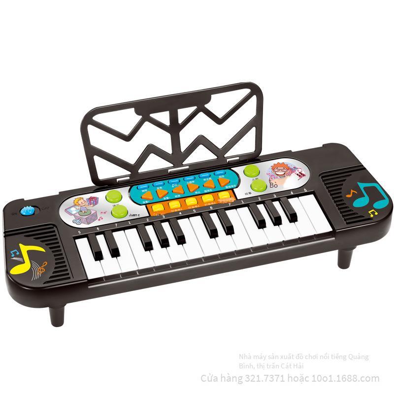 Đàn piano điện tử phong cách mới nhất dành cho trẻ em màu đen đa chức năng có micro đồ chơi trẻ em có thể chơi piano với nguồn điện