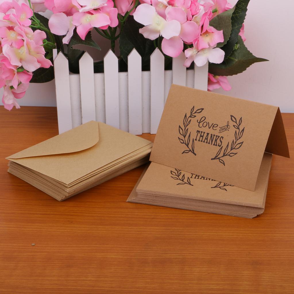 50pcs Kraft  and Thanks Cards with Envelopes for Wedding Party
