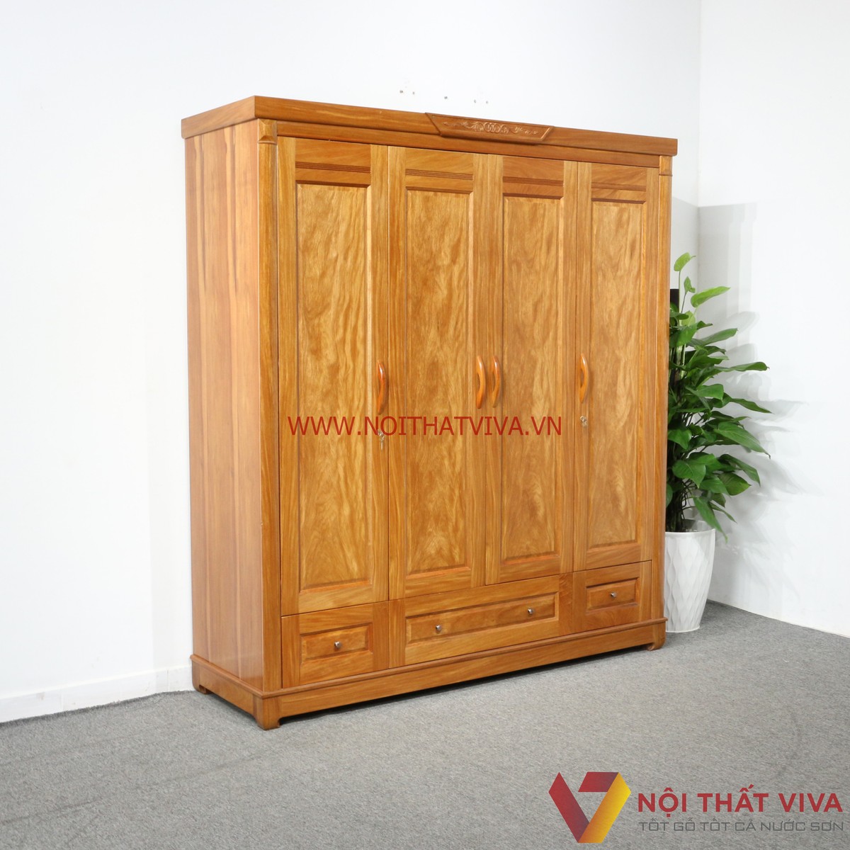Tủ Quần Áo Gỗ Đinh Hương 4 Cánh Hiện Đại Bền Đẹp