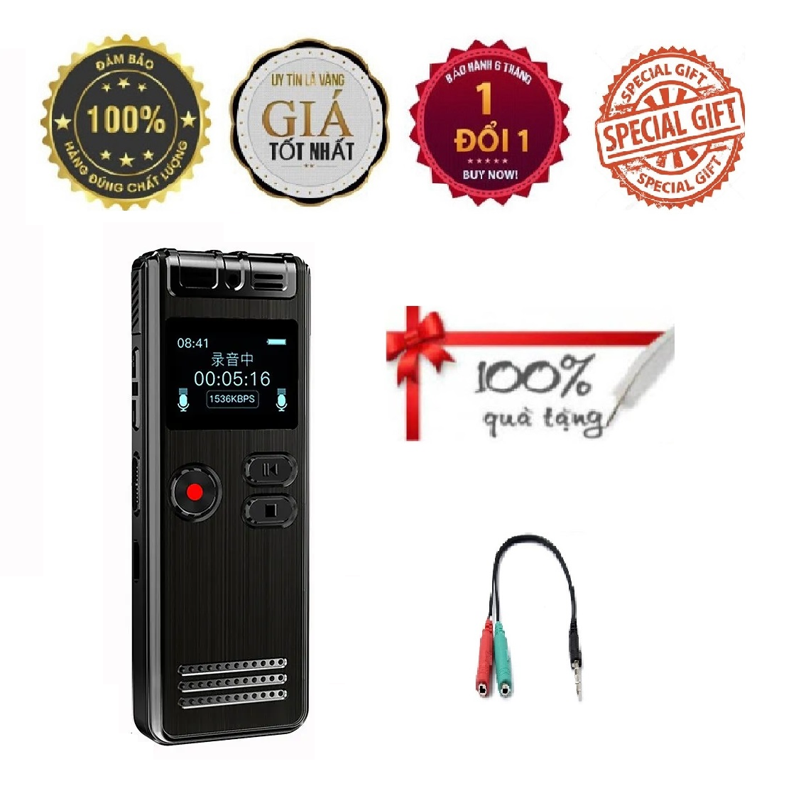 KHUYẾN MÃI KHỦNG, SỐ LƯỢNG CÓ HẠN - ROGTZ - Máy ghi âm mini SK6 Ghi âm đa hướng Bộ nhớ 8Gb Hỗ trợ thẻ nhớ 128Gb Pin 20 giờ Tích hợp sạc nhanh Chống ồn chủ động Kết nối đa dạng USB2.0 Hỗ trợ nhiều định dạng MP3, WAV, WMA, FLAC, APE Hàng Chính Hãng