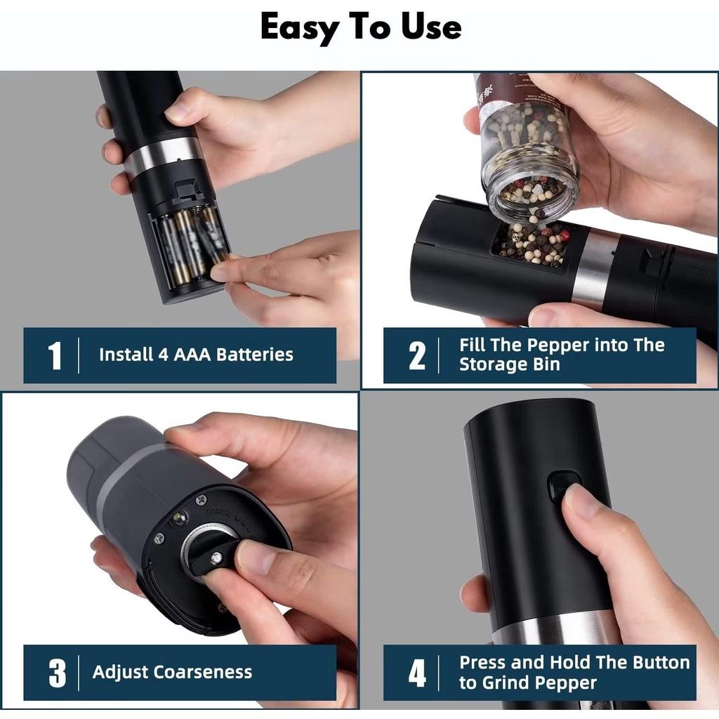Máy Xay Tiêu Điện Tử Tự Động Một Tay Cầm Có Đèn LED Điều Chỉnh Được Hàng nhập khẩu