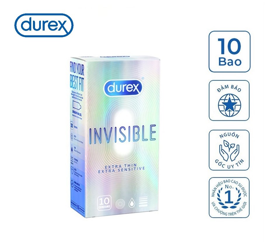 Bao cao su Durex Invisible Extra Thin Extra Sensitive (Hộp 10 Bao)