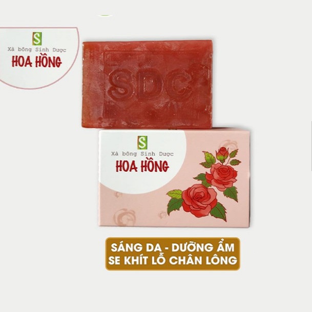 Combo 3 bánh xà bông Sinh Dược Hoa Hồng 100gr kèm túi lưới tạo bọt - ROSE SOAP- Xà phòng thơm hoa hồng giúp ngừa mụn, sáng da, dưỡng ẩm, se khít lỗ chân lông