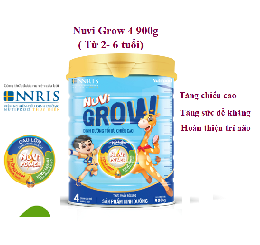 (Date t5/2024)Sữa bột Nuvi Grow 4 900g (từ 2-6 tuổi) giúp bé cao lớn, tăng cân