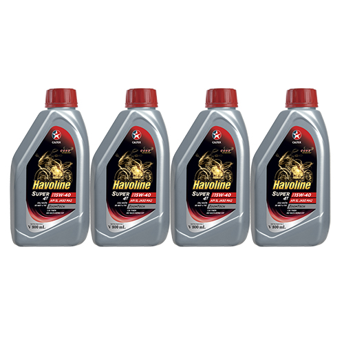 Bộ 4 chai dầu nhớt Caltex Havoline Super 4T 15W40 dung tích 800ml