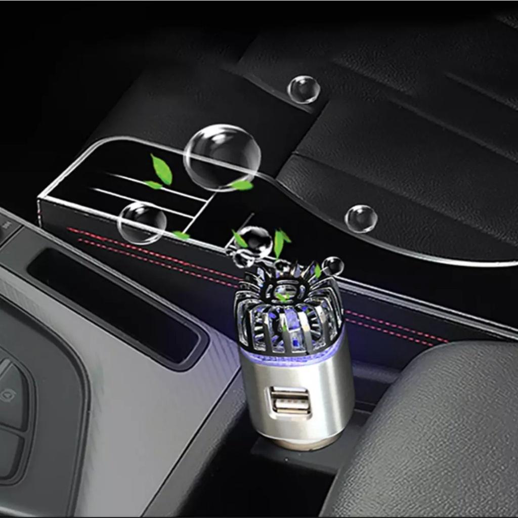 Máy lọc không khí ô tô xe hơi khử mùi kháng khuẩn công nghệ tạo ion âm kèm 2 cổng sạc USB mẫu mới loại tốt