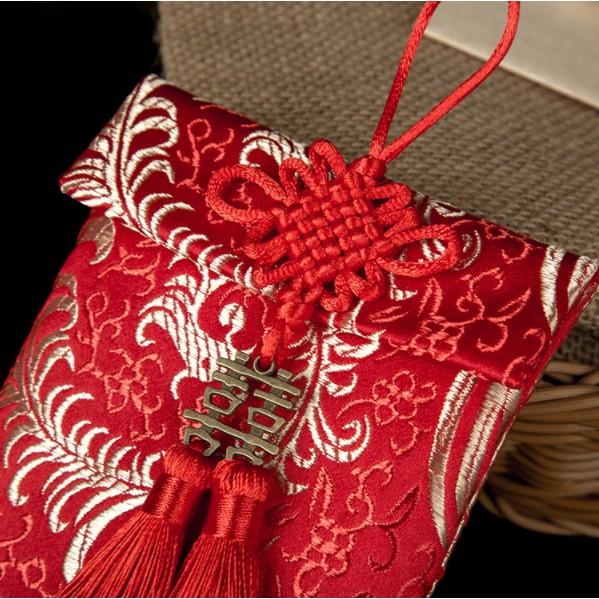 Phong Bì Đỏ Thổ Cẩm thêu Hoa vải gấm Song Hỷ Cưới Hỏi-Nạp tài,Quà tặng năm mới.